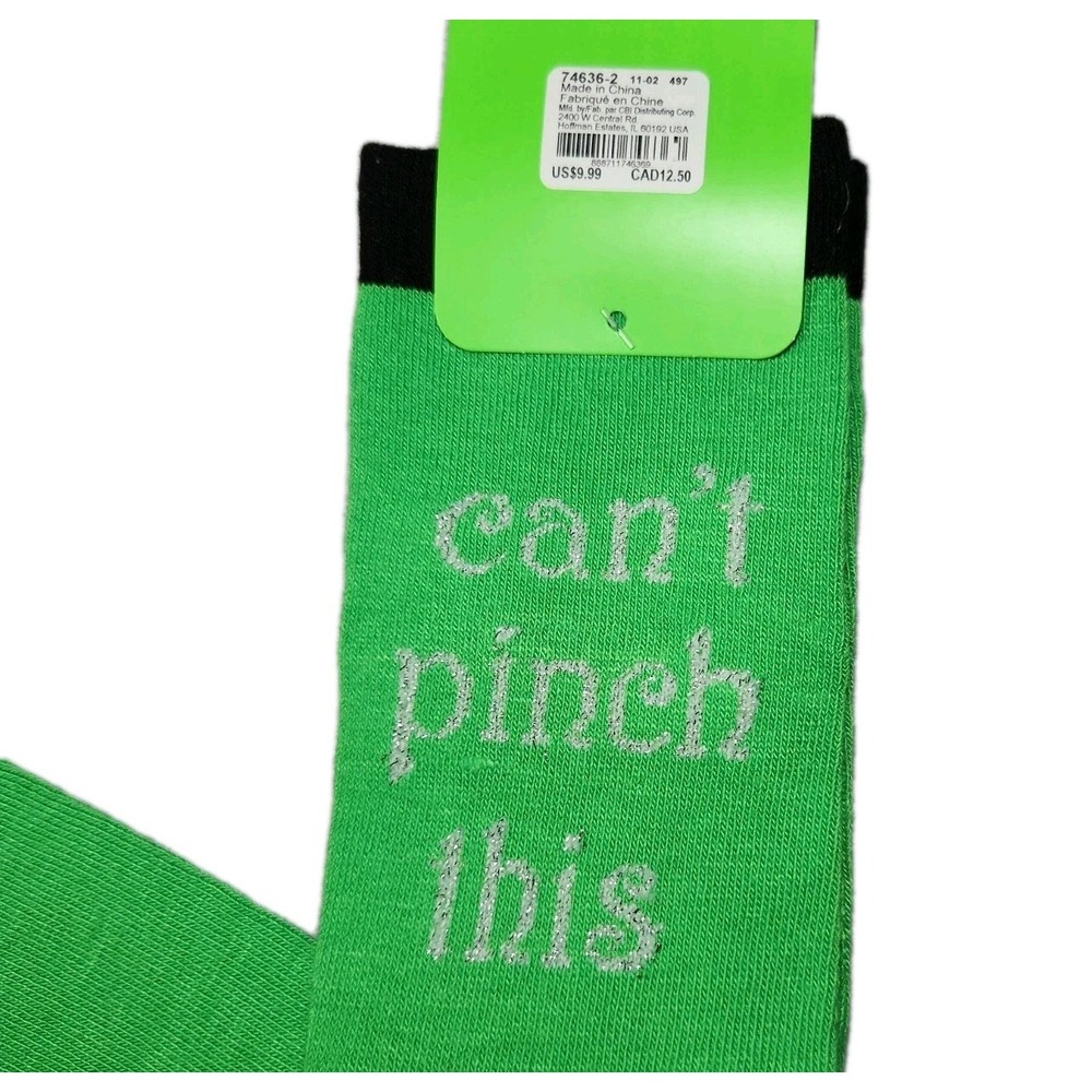 Claires St Patricks Day Cant Pinch This Green Glitter Knee High Socks New - Picture 3 of 4
